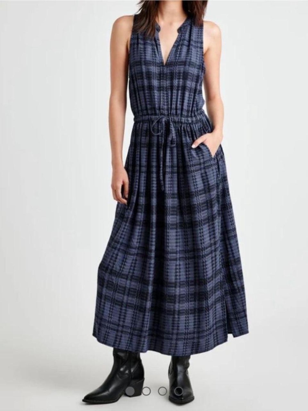 Splendid Blue Plaid Sleeveless Maxi Dress